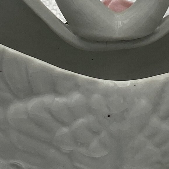 Vintage Ceramic Swan Planter Vase White With Pink Rose Accent Trinket Dish - Picture 4 of 9